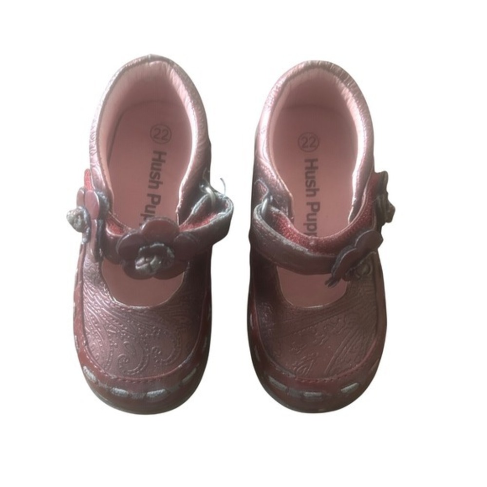 Hush Puppies Toddler Girls Paisley Metallic Burgundy Flower Mary Jane Shoes 22 - Picture 3 of 6